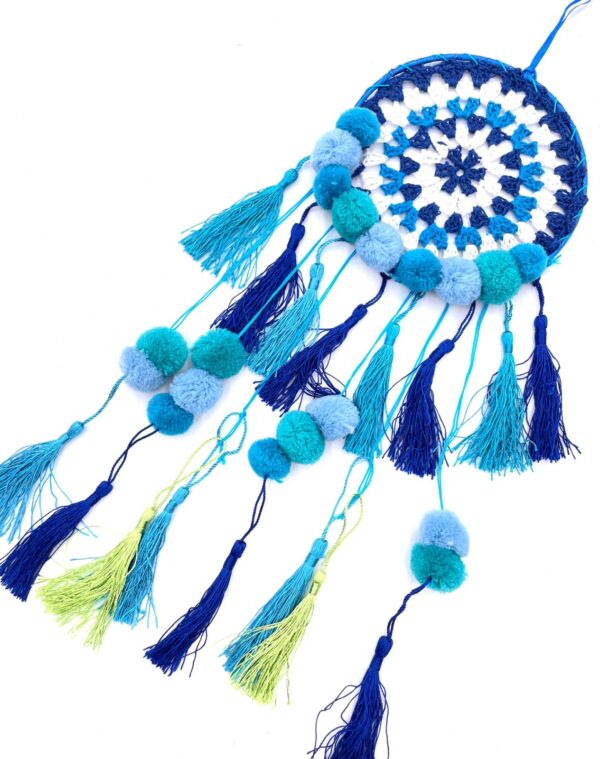 15cm gehaakte Dromenvanger blauw/turquoise (3 stuks)