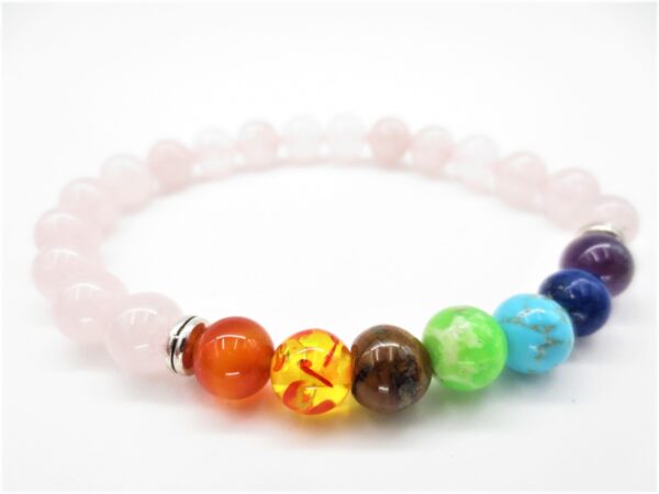 7 chakra 0,8cm steen armband Rozenkwarts