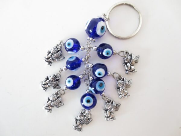 blauwe boze oog sleutelhanger met engeltjes Set van 6