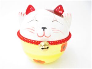 Dikke lucky cat spaarpot met bel groot geel