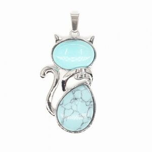 Edelsteen kat hanger - Turquoise