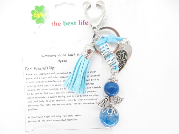 Engel edelsteen sleutelhanger blauw koraal 'friend'