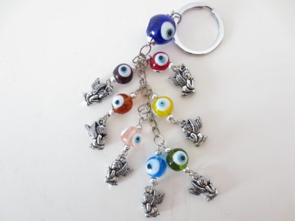 gemixed blauwe boze oog sleutelhanger met Engel Set van 6