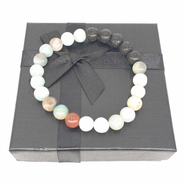 Groothandel - 8 mm Amazoniet armband met lavasteen en Cadeau doos