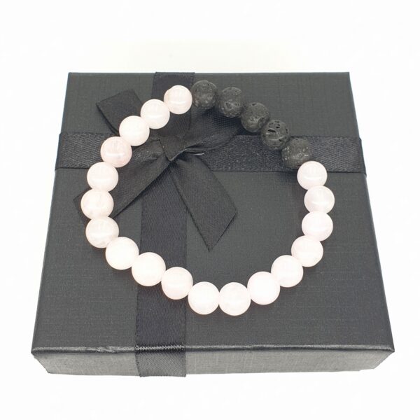 Groothandel - 8mm armband Rozenkwarts met Lavasteen en cadeau doos