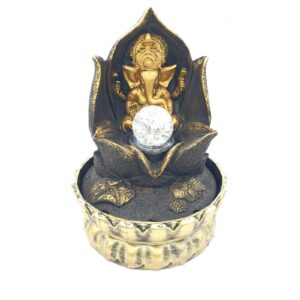 Groothandel - Meditatie Led Verlichting Ganesha in Lotus Goud Fontein Klein