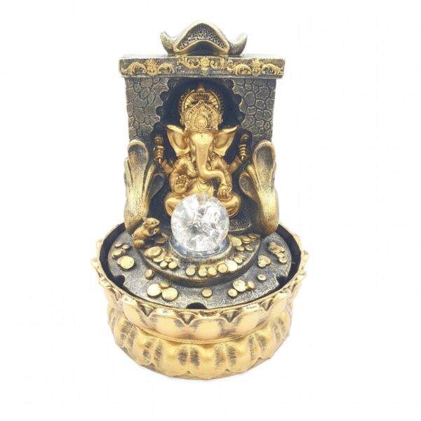 Groothandel - Meditatie Led Verlichting Ganesha in Muur en Munten Goud Fontein Klein