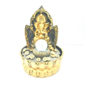 Groothandel - Meditatie Led Verlichting Ganesha in Rat en Munten Goud Fontein Klein