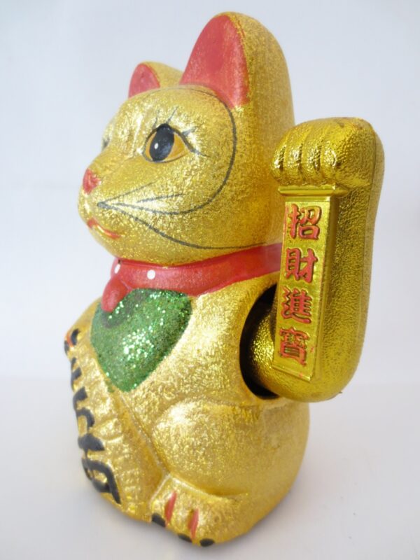 Lucky Cat glitter goud met beweegbare arm klein