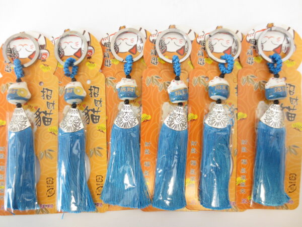 Lucky cat sleutelhangers set van 6 blauw