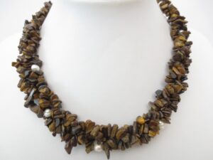 Middel stenenketting tiger-eye met parels