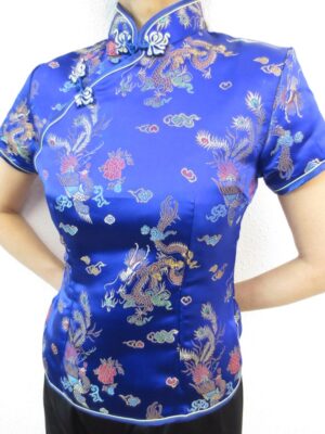 Shanghai Blouse draak/phoenix blauw