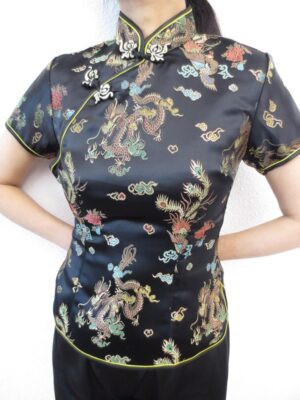 Shanghai Blouse draak/phoenix zwart/goud