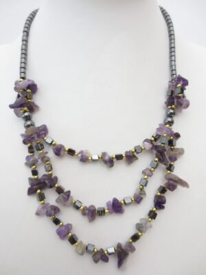 stenen en hematietketting Amethyst 3 lagen