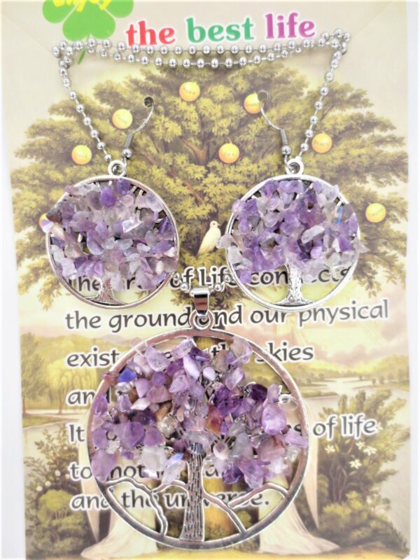 Tree of Life ketting + oorbel set amethyst