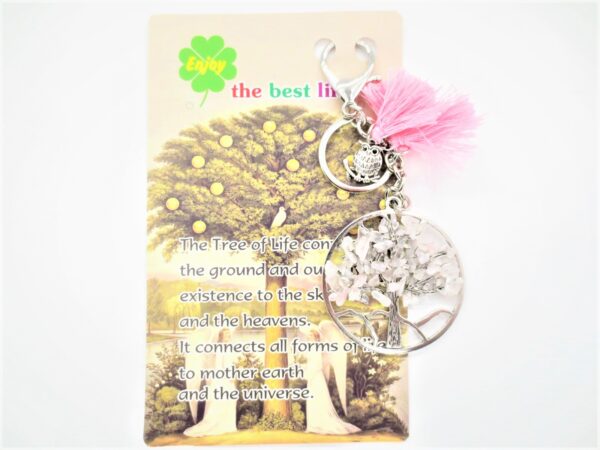 Tree of Life sleutelhanger rozenkwarts met uil