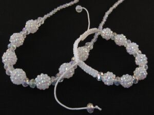 Imitatie Shamballa armband & ketting set wit