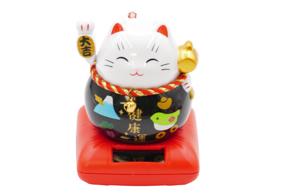 Lucky Cat Solar Light met Zwaaiende Rechterarm - Zwart