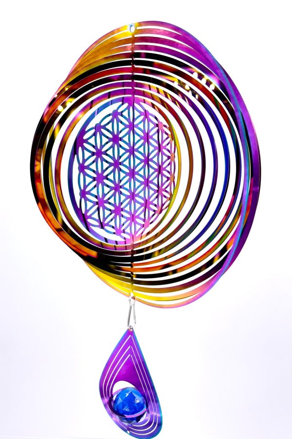 Middel Cosmo Wind Spinner Flower of Life - Regenboog Druppel