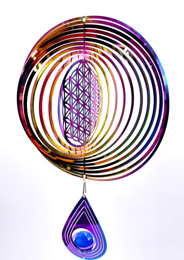 Middel Cosmo Wind Spinner Flower of Life - Regenboog Druppel